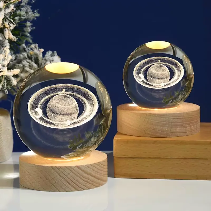 

3D хрустальные огни, светящаяся планетарная галактика, ночник, хрустальный шар, ночные огни, прикроватный светильник, домашний декор, Рождественский подарок