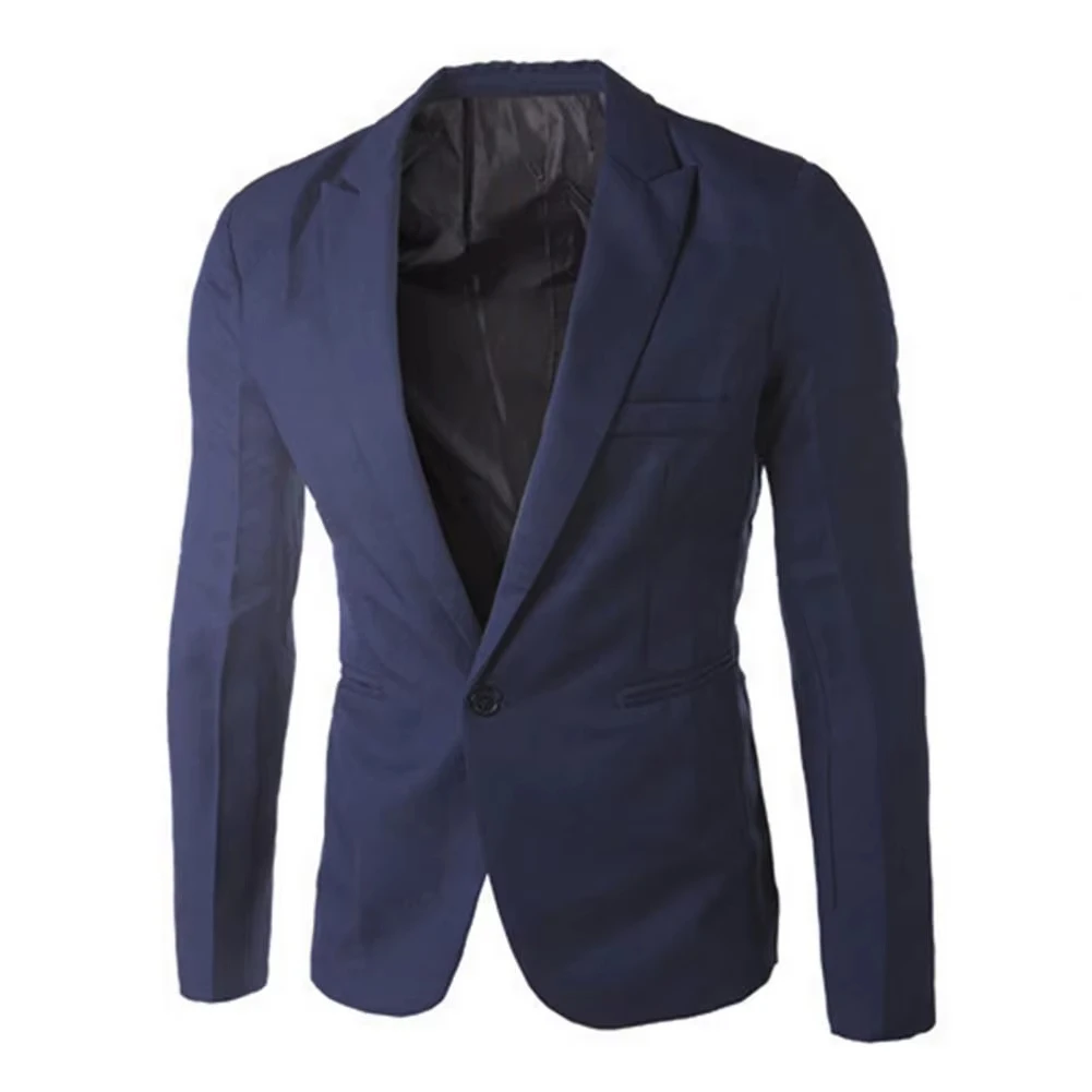 KX635  Men Blazer Coat Vintage Solid Color Long Sleeve One Button Suit Blazer Slim Fit Sport Business Casual Suit