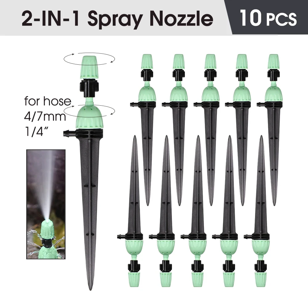 10PCS 2-IN-1 Mist Nozzles Adjustable Flow 1/4 