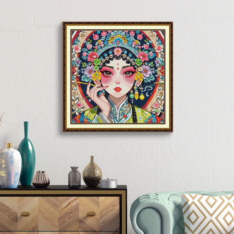 

Soulgift Cross Stitch Kit, Stamped DMC Threads,Embroidery Kit - Role Of Vivacious Young Female In Chinese Opera