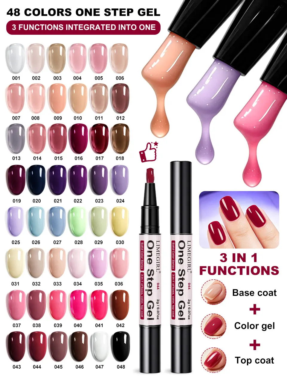LIMEGIRL 48 Farben Gel-Nagellackstift, 3-in-1-Gel-Nagellack, schnell trocknender, langlebiger Graffiti-Malpinsel für Reisen im Freien – Detail 1