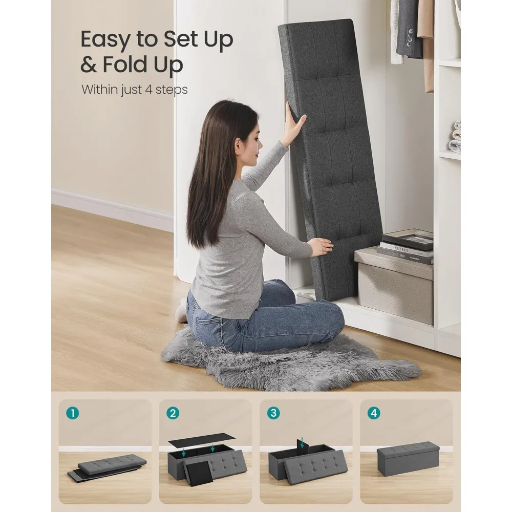 مجموعة SONGMICS MAZIE - مقعد عثماني للتخزين قابل للطي مقاس 43 بوصة، مسند قدم عثماني، نهاية مقعد السرير، صندوق تخزين، تحميل 66