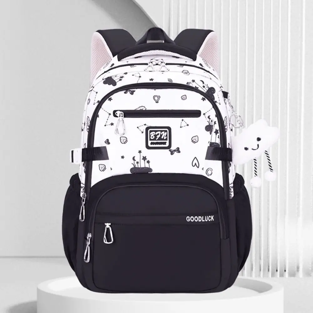 Simple Nylon Backpack with Pendant Large Capacity Schoolbag Alleviate Burden Waterproof Shoulders Bag School Office