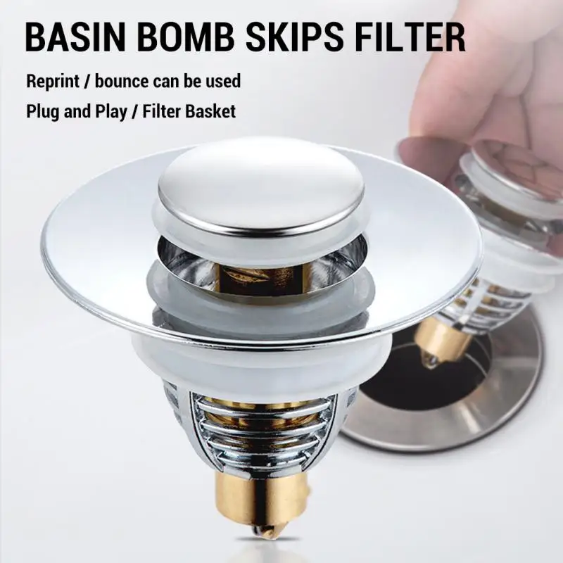 Pop-up Bounce Core Drain Filter Hair Catcher Deodorant Steel Bath Stopper Push-type Bathroom Hair Filter Sink Bathtub Plug