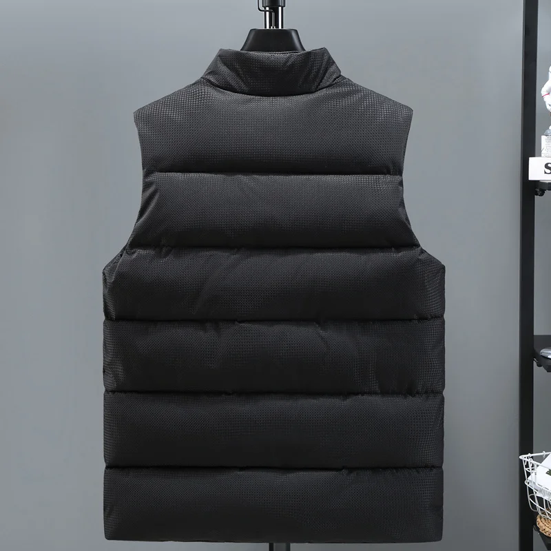 Autumn Winter Black Vest Men 2023 New Stand Collar Cotton Padded Sleeveless Jacket Casual Solid Color Warm Waistcoat