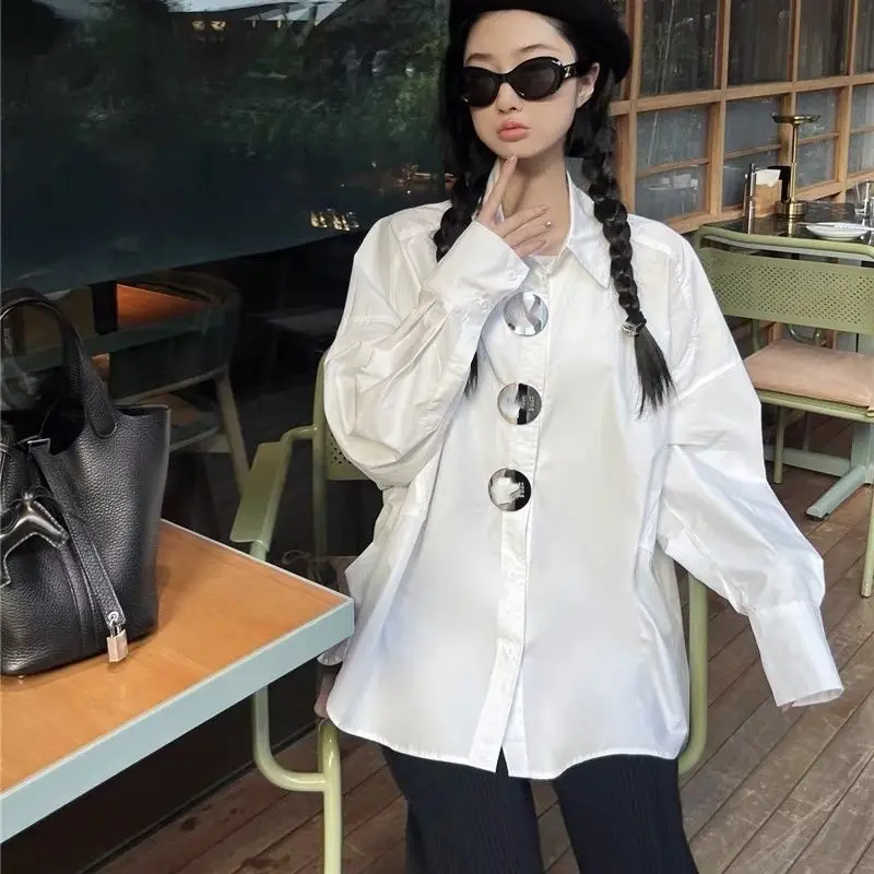 SuperAen Shirt 2023 Korean Style Top Korean Design Bubble Sleeve Loose Shirt Women