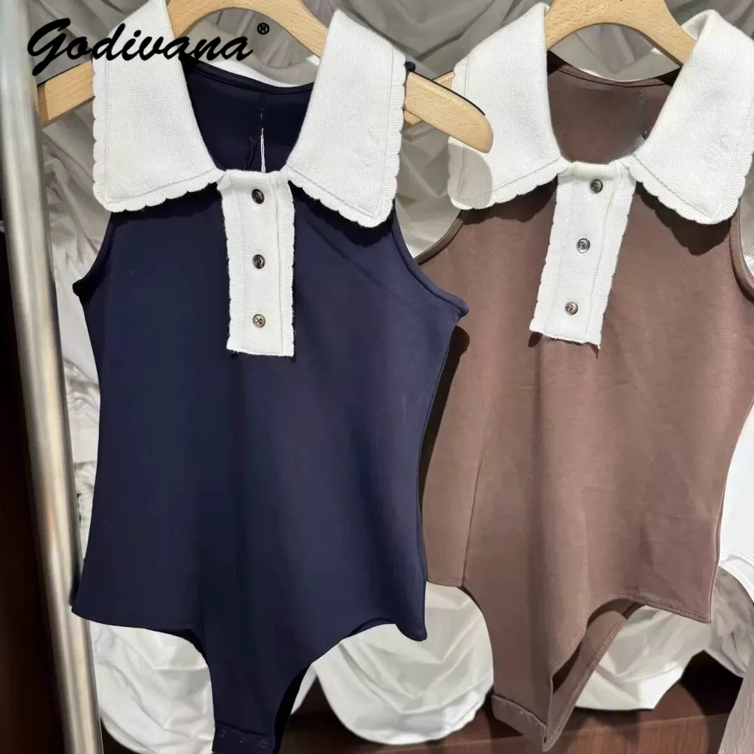 

Japanese Style Solid Color Small Lapel Women's Jumpsuit 2025 New Summer Slim-Fit Sleeveless Top Rompers