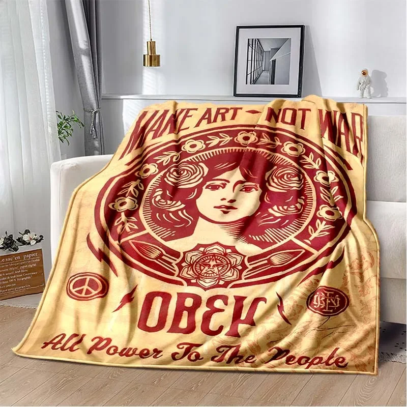 Spoof Brand O-OBEY Logo Flannel Soft Warm Blanket Retro Bed Bedroom Living Room Sofa Travel Picnic Blanket Birthday Gift Blanket