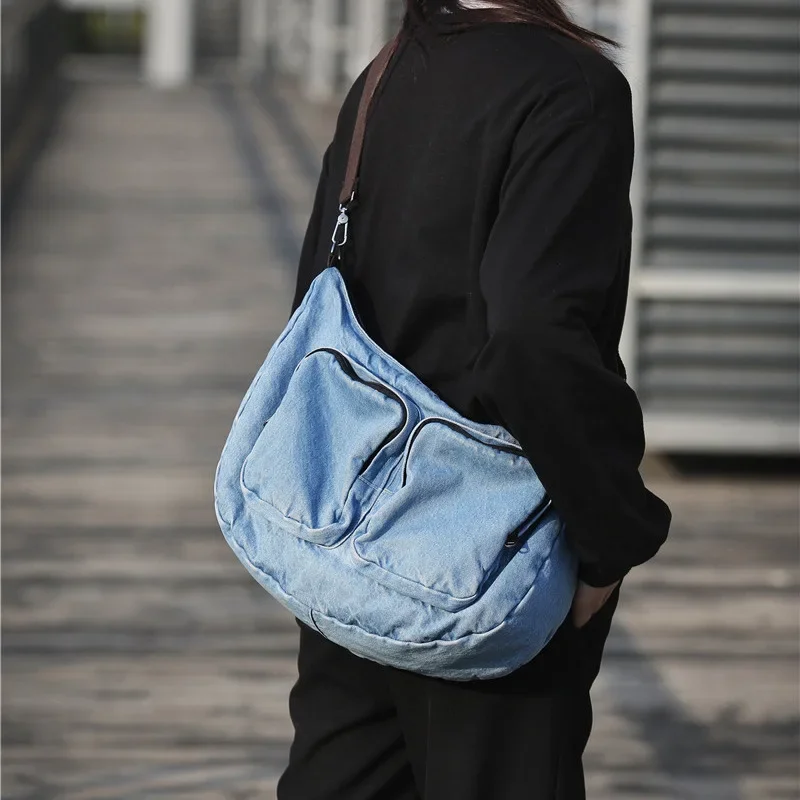 Cross body bag for women in South Korea, simple multi pocket denim single shoulder bag, personalized backpack, backpack