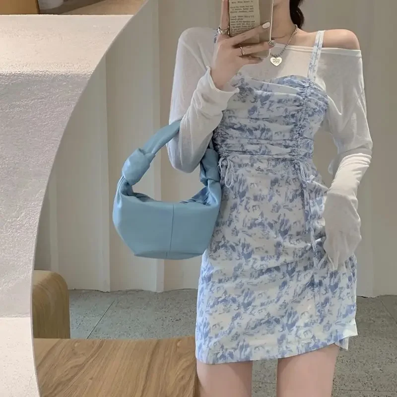 

Женское платье на бретельках Estceque, комплект из двух предметов: платье с длинным рукавом и футболка, бандажные платья, модное женское платье