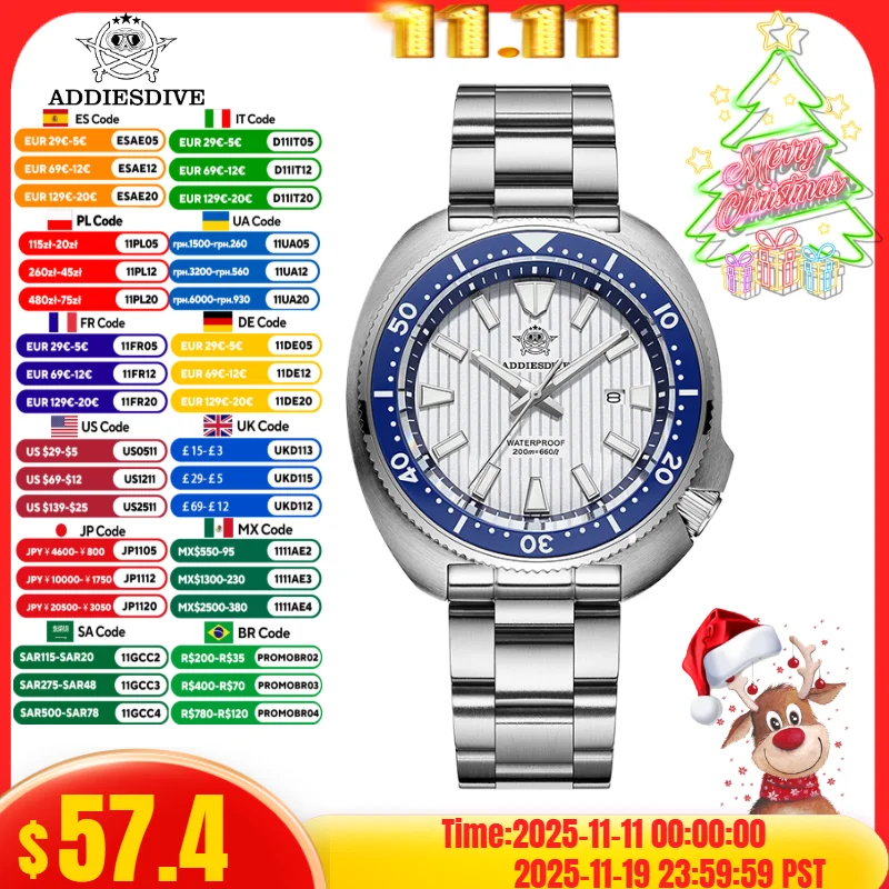 

ADDIESDIVE Watch For Man Sapphire Crystals Window Display BGW9 Luminous 200M waterproof 316L Stainless Steel Quartz Watch AD2507