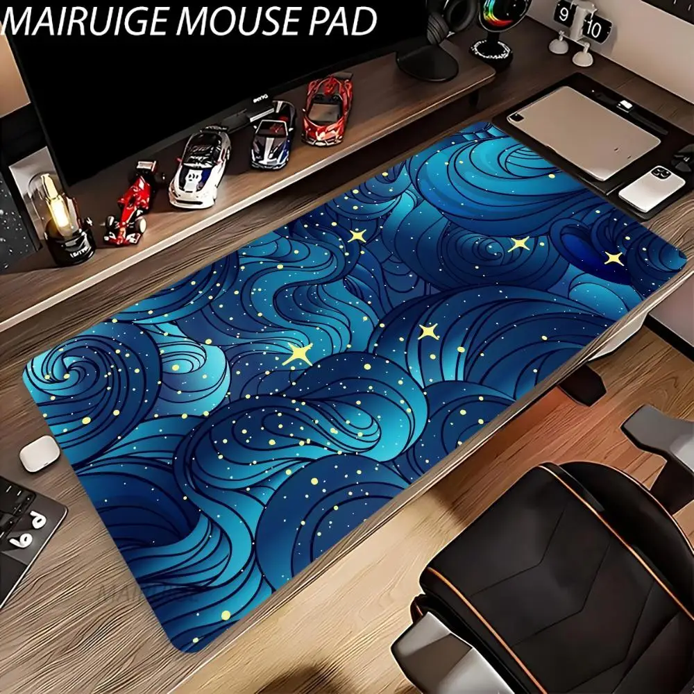 

Starry Night Sky Mouse Pad Large Computer Office Game Table Mat XXL Rubber Anti-slip Stitched Edges Keyboard Mats Long Desk Pads
