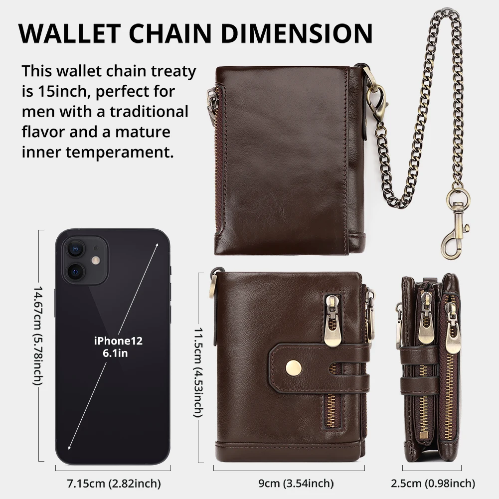 100% Genuine Leather Men Wallet Coin Purse Small Mini Card Holder Chain PORTFOLIO Portomonee Male Walet Pocket Quality - view 3