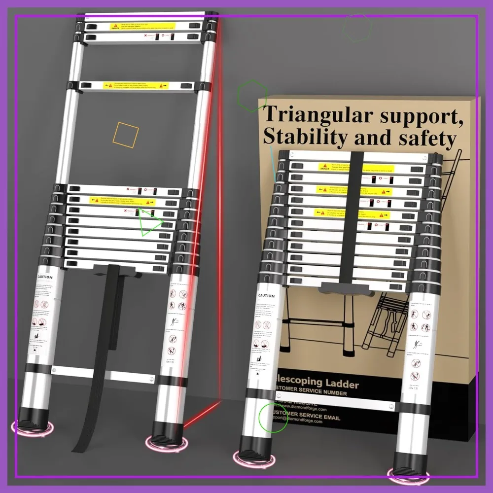 12.5FT Telescopic Aluminum Ladder, 330lbs Capacity, Adjustable Retractable for Home Roof RV Travel