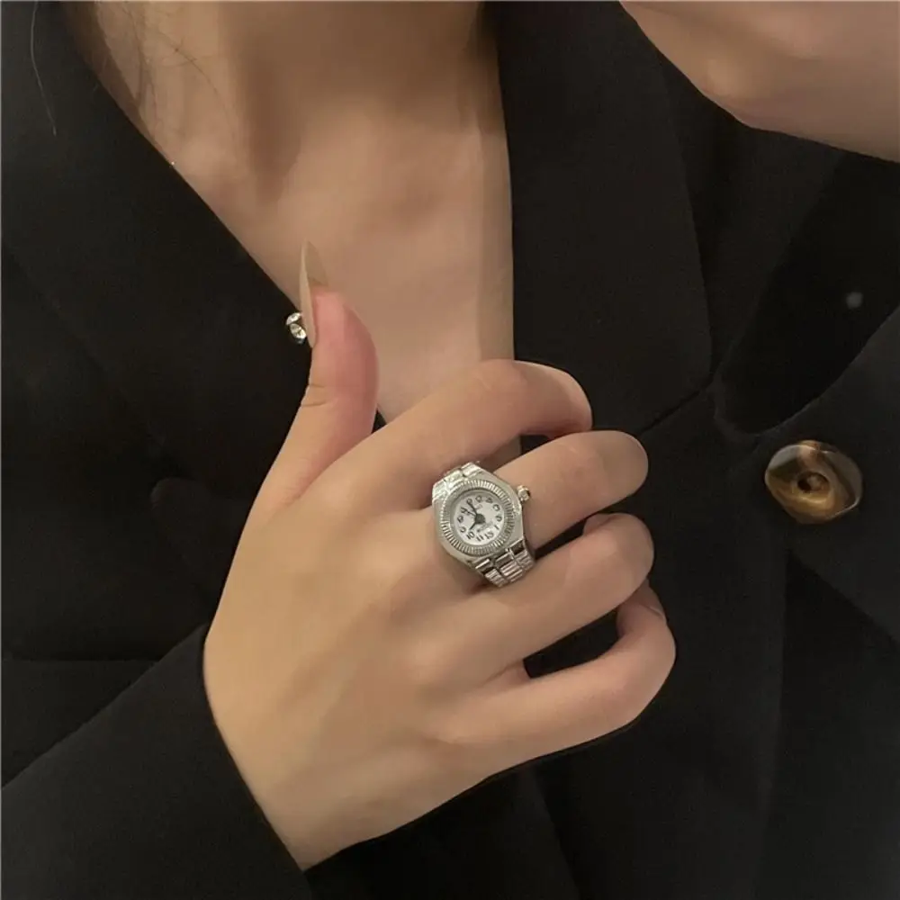 Punk Mini Finger Watch Rings Creative Elastic Strap Watches Couple Rings Alloy Roman Quartz Watch Rings view 5