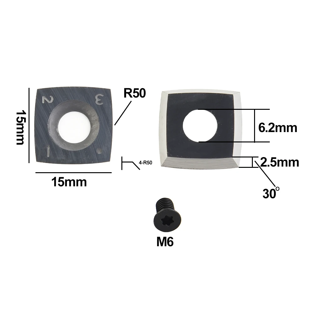 

Твердосплавные квадратные фрезы 15 мм (15x15x2.5-R150) для замены, для деревообрабатывающих строгальных головок и станков с ЧПУ