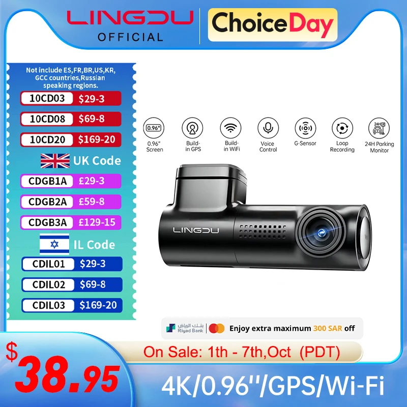 

LINGDU 4K UHD Dash Cam D500 Car DVR 0.96'' IPS Screen Front Dash Camera Recorder Built-in GPS 24H Parking Monitor WIFI 150° FOV