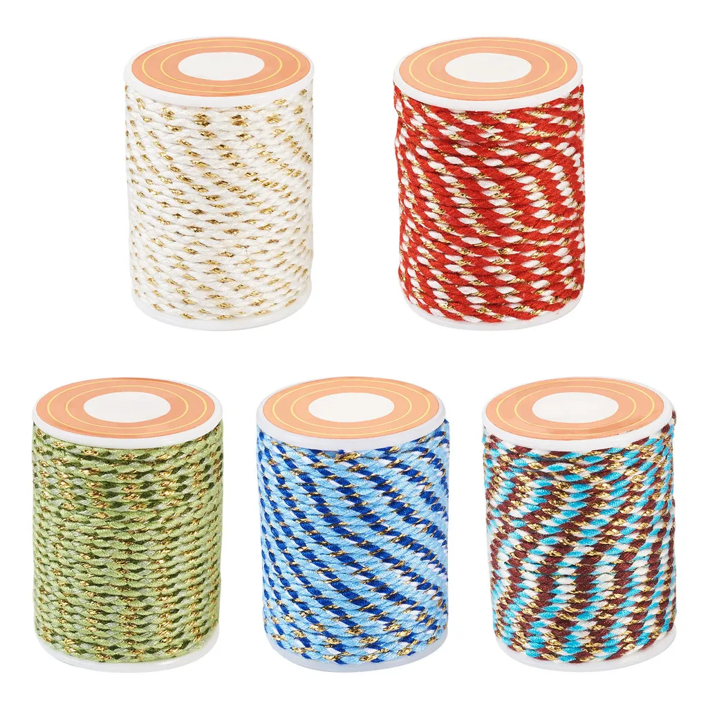 5Rolls 5 Colors 4-Ply Polyester Cord with Metallic Thread Beading Supplies for Bracelet Necklace Jewelry Making Supplies 1.5mm