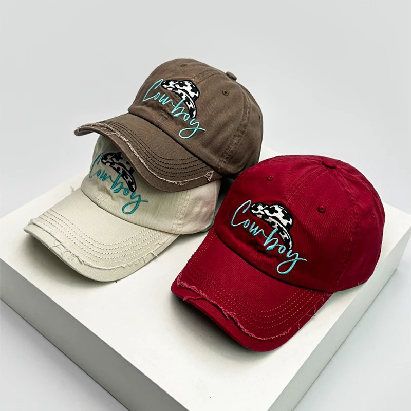 

New Unisex American Cowboy Letter Embroidery Baseball Hats Breathable Casual Sunshade Peaked Caps Retro Versatile Fashion Niche