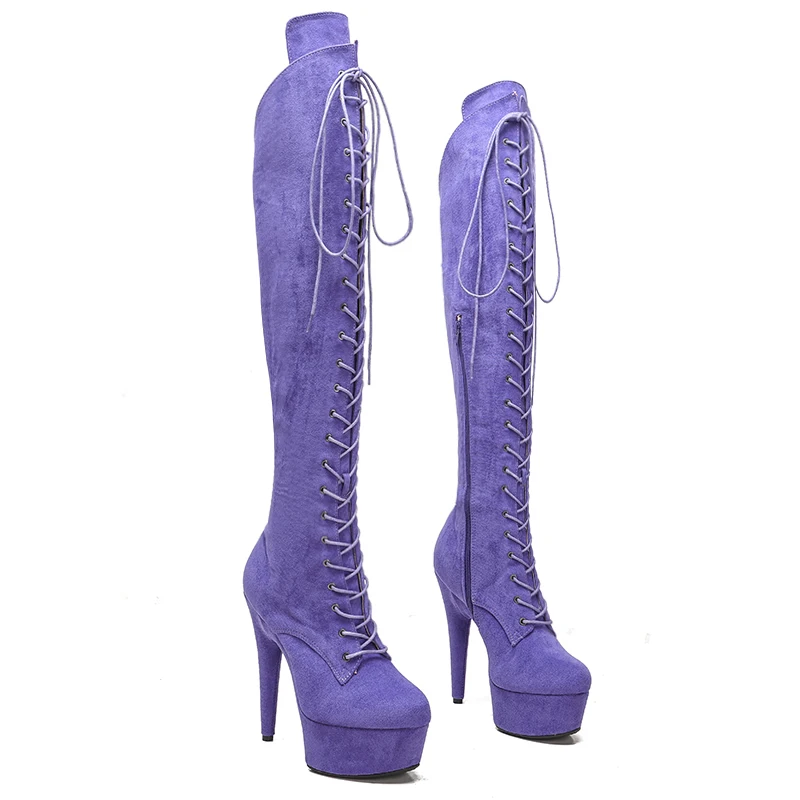 

Leecabe 15CM/6Inches suede upper Women New Design Sexy High Heel Dancing Stripper Shoes Platform knee high boot 5B