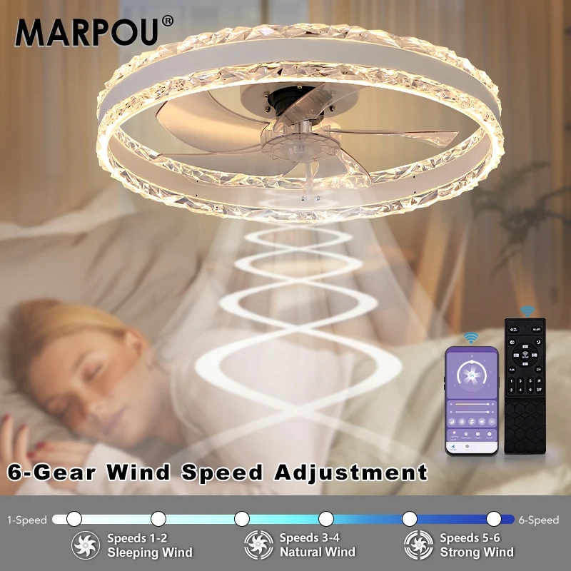

MARPOU Ceiling Fan With Light APP Remote Control Dimmable 6 Levels of Wind Speed ​​Modern Home LED Ceiling Fan Lamps Living Room