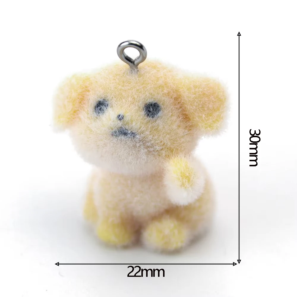 20Pcs 3D Resin Flocking Puppy Charms Plush Dolls Dog Pendant for Necklace Earrings Keychain Making DIY Jewelry Accessories