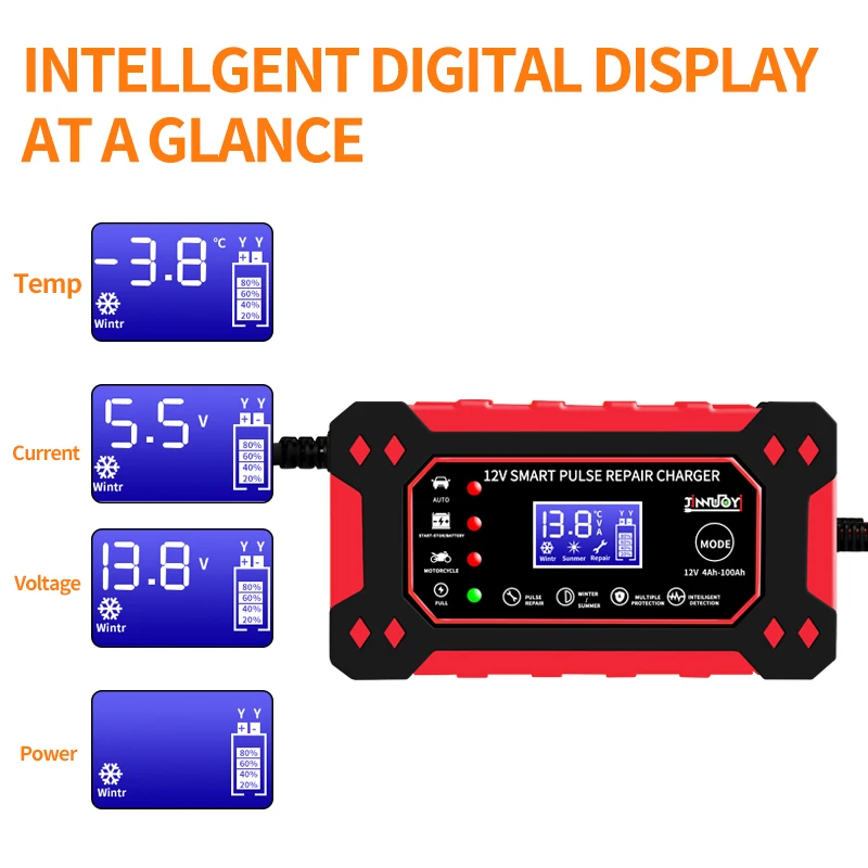 Car Battery Charger  12v6A Smart Battery Charger Motorcyclebattery chargerPower Puls Repair Wet Dry Lead Acid Battery Chargers