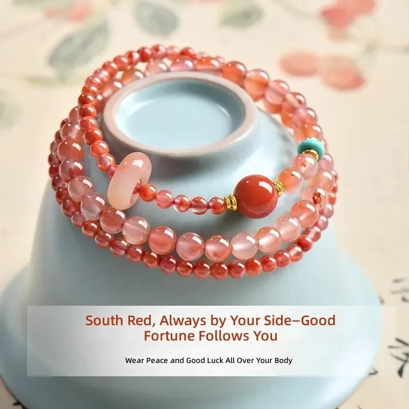 Natural Nanhong bracelet women's ice floating agate exquisite multi-circle crystal bracelet transfer beads for girlfriends'