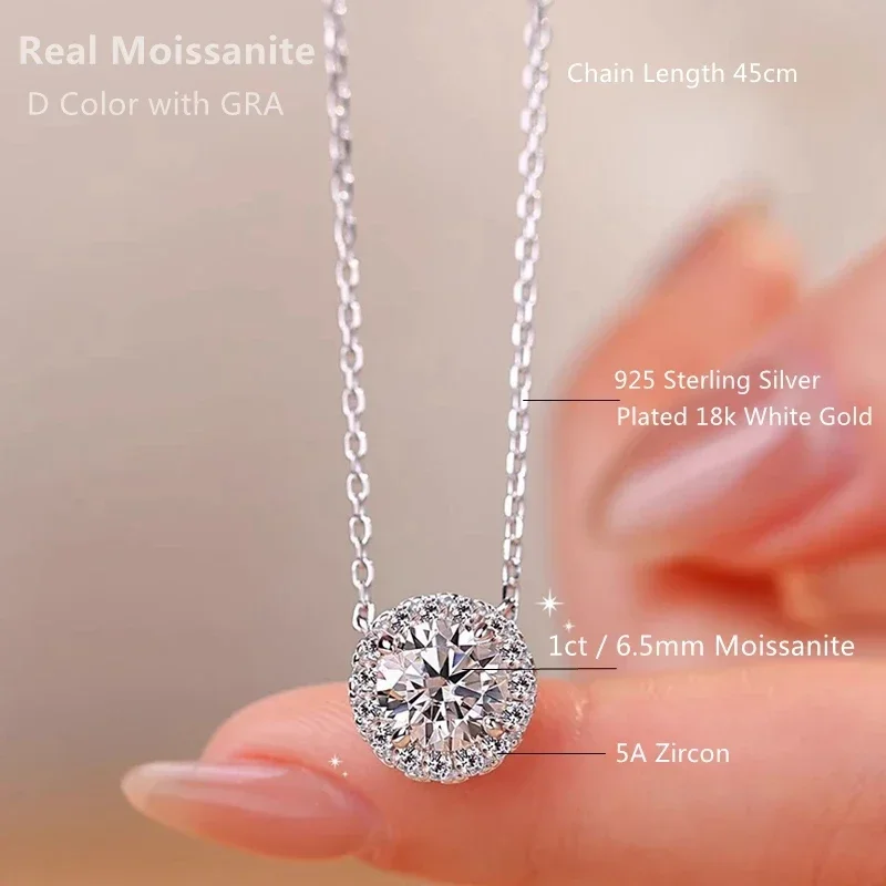 1ct D Color Real Moissanite Necklaces Elegant Jewelry for Women S925 Sterling Silver Diamond Test Past 18k Pendant Necklace Gift