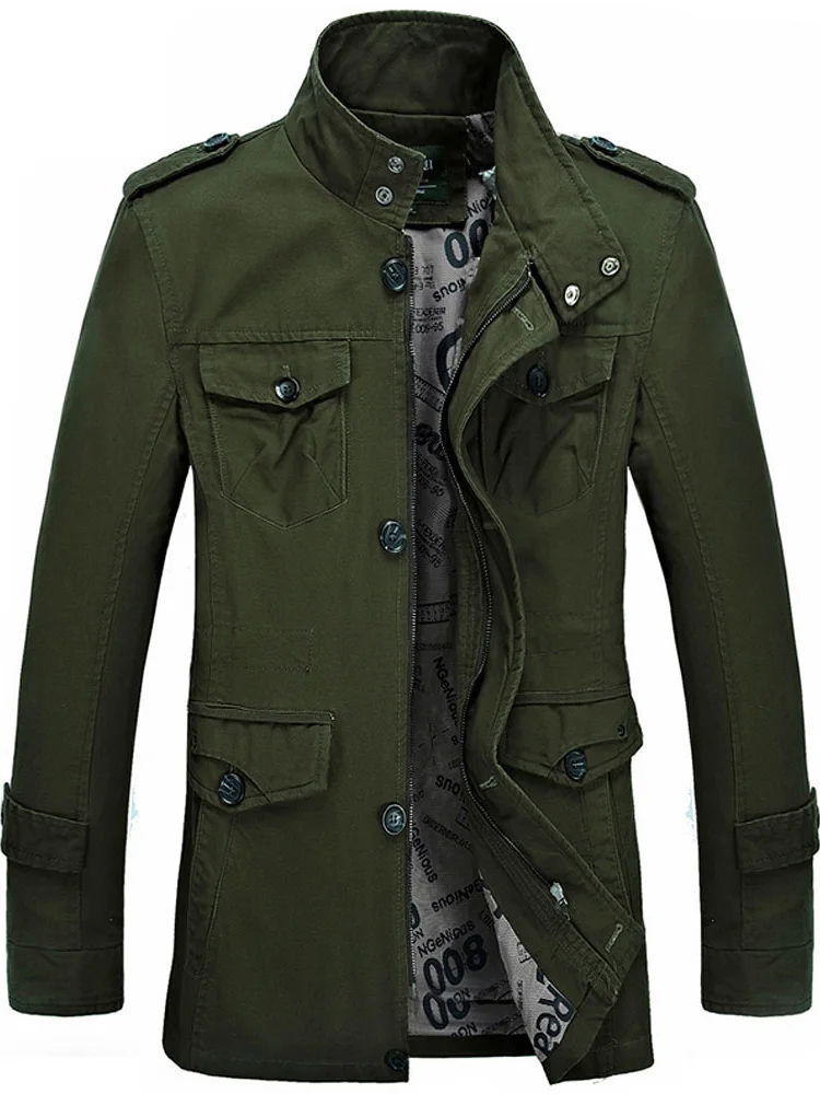 

Men's Casual Long Coat Jaet Outdoor Faion Ci Sle Button Decorated Slim Fit Cotton Polyester Fiber Fabric Autumn Wear