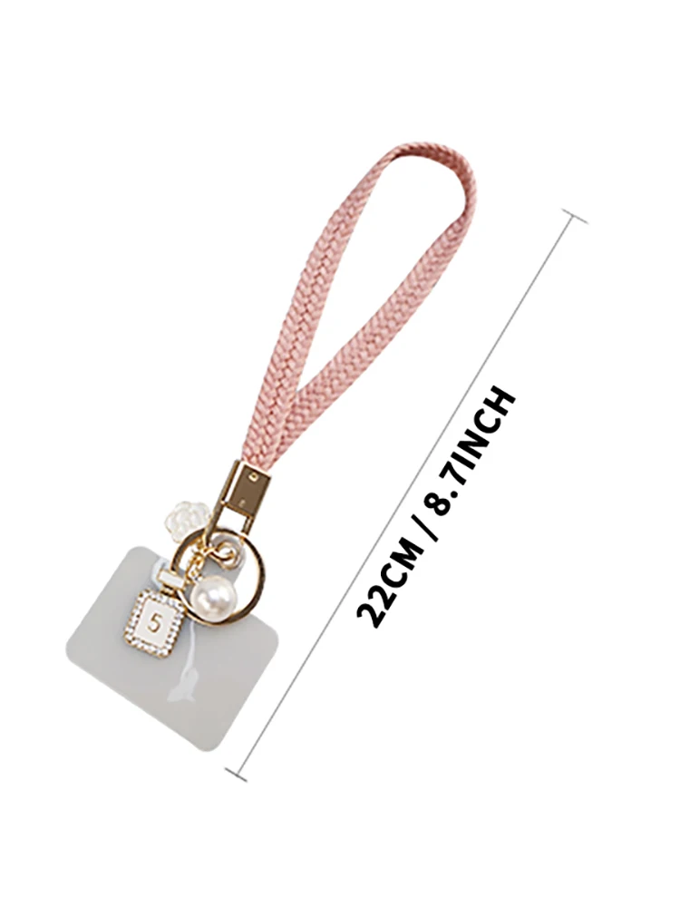 Pure Color Woven Small Fresh Phone Lanyard Short Girls Short Korean Ins Wrist Rope Bracelet Anti-lost Cell Phone Lanyard Keyring