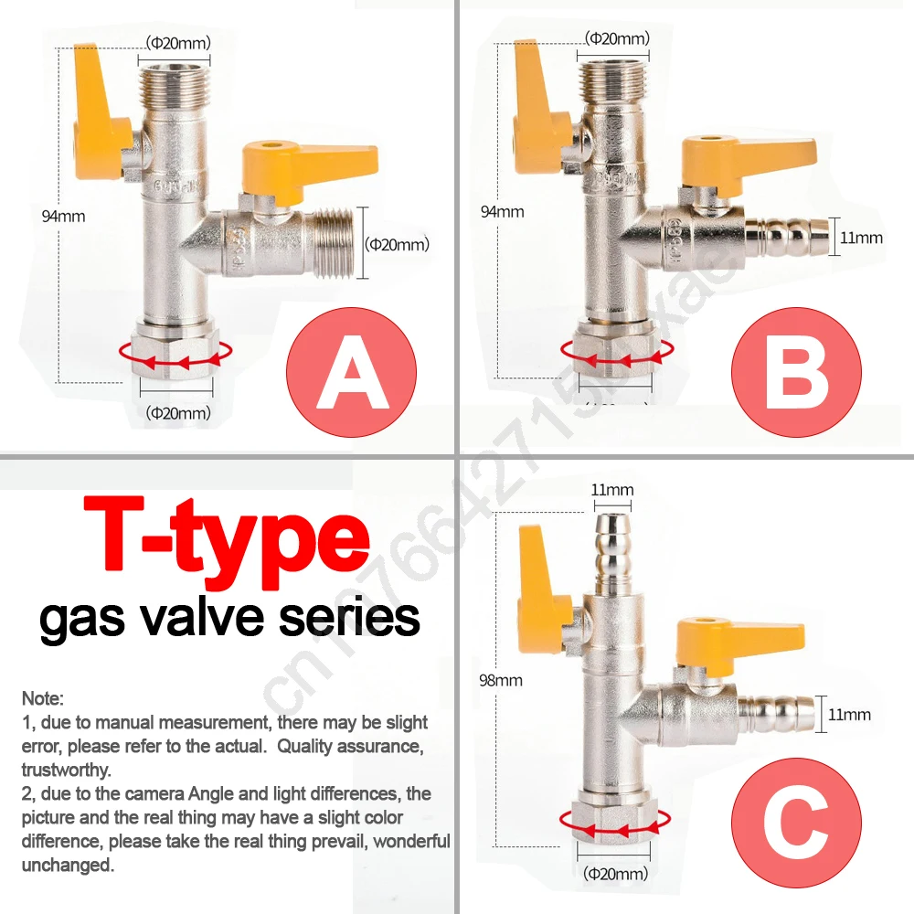 All Copper Thickened Three Way/two Way Gas Valve Disc Handle DN15 Gas Valve Brass Ball Valve for Kitchen, Bathroom