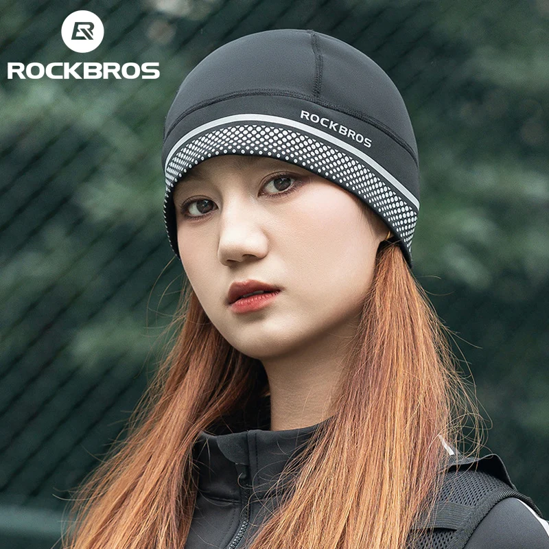 ROCKBROS-Bonnet de cyclisme chaud d'hiver, chapeau de moto coupe-vent, doublure de casque de vélo, casquettes de vélo, bonnet de ski thermique, randonnée, course à pied, sourire