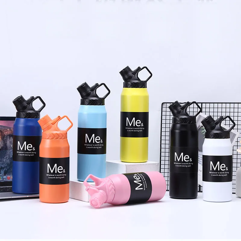 

750/950ml Sports Thermos Cup With Handle,Double Stainless Steel Space Pot,Vacuum Flasks Drinkware,Hiking Camp Gym Water Bottle