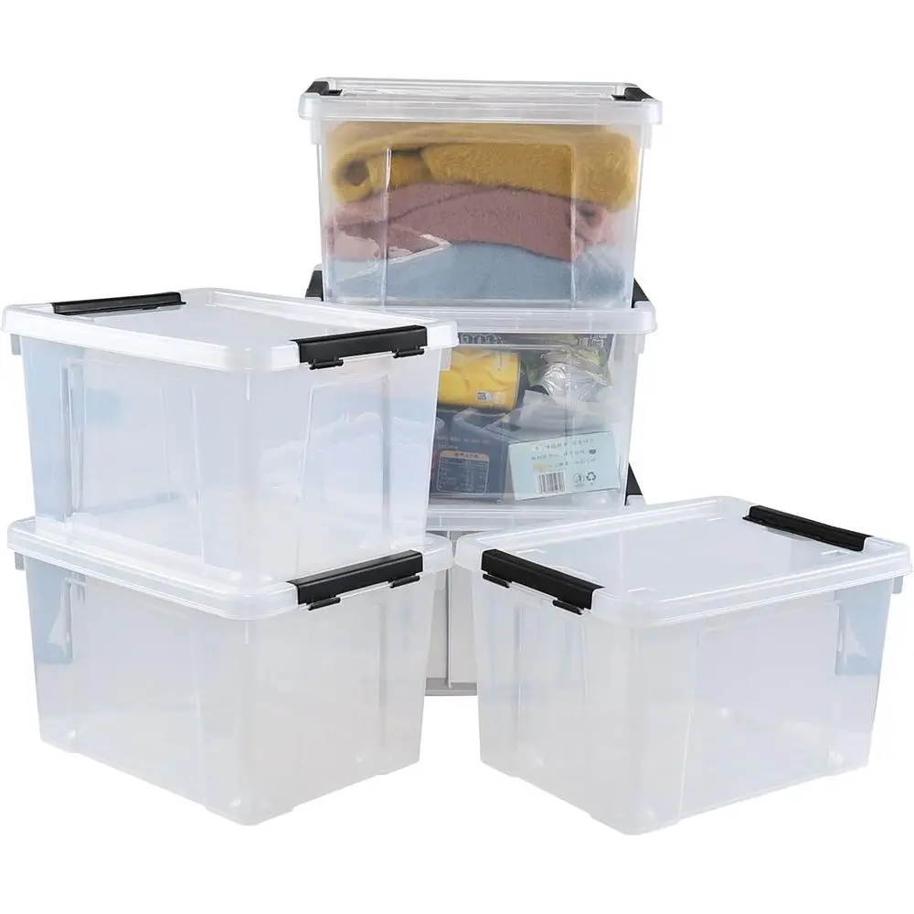 

22-Piece Clear Plastic Storage Bins with Lids and Wheels, 6-Pack Organizer Boxes