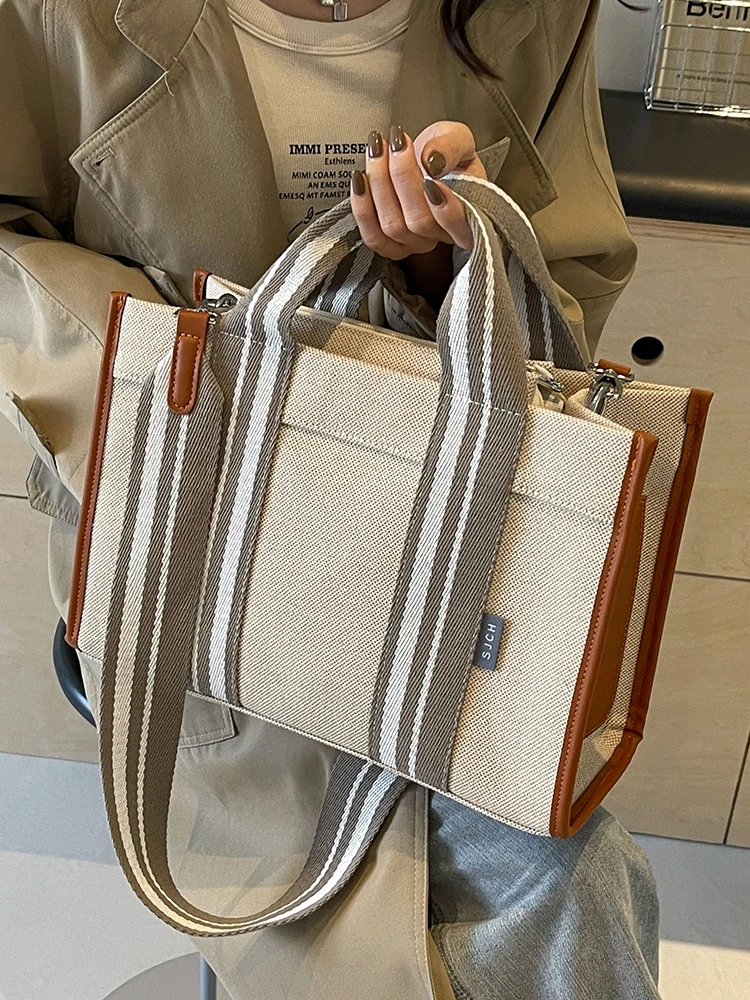 

Large Capaci Canvas Tote Bag Women's Crossbody Commuter Bag Soft Handle Modern Neutral Sle Handbag Polyester
