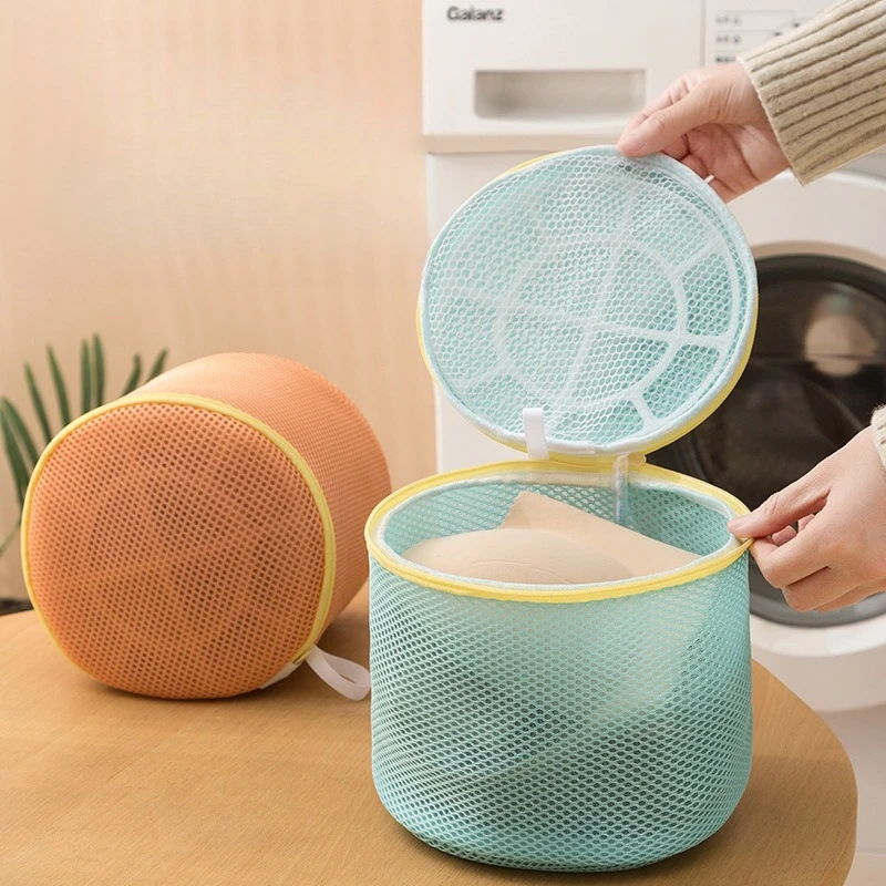 Cylindrical Mesh Laundry Bag with Zipper, Reusable Washing Protective Bag for Delicate Clothes, Underwear, Socks
