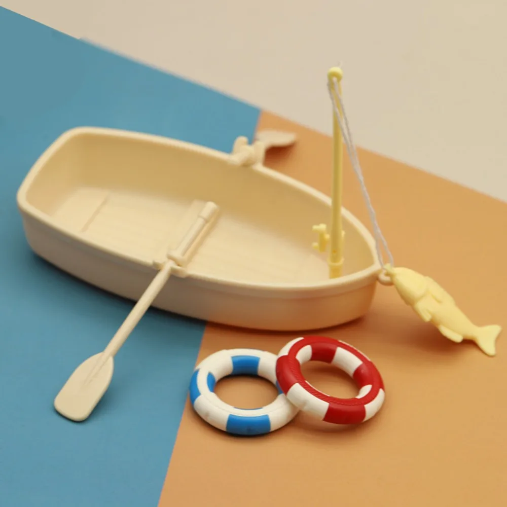 Funny Plastic Fishing Boat Model Miniature Mini Dollhouse Ornaments Bagged Simulated Fishing Boat Set Children