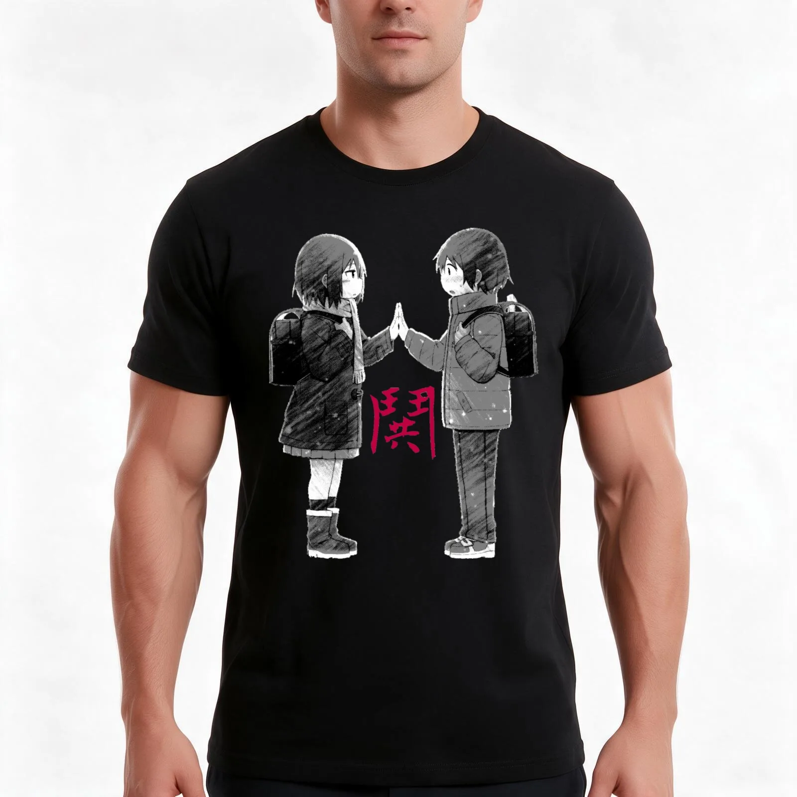 Erased - cute Kayo and Saturo fanart ! T-Shirt, Summer Casual Cotton Tee, Oversized Streetwear Tops, Vintage Graphic Print