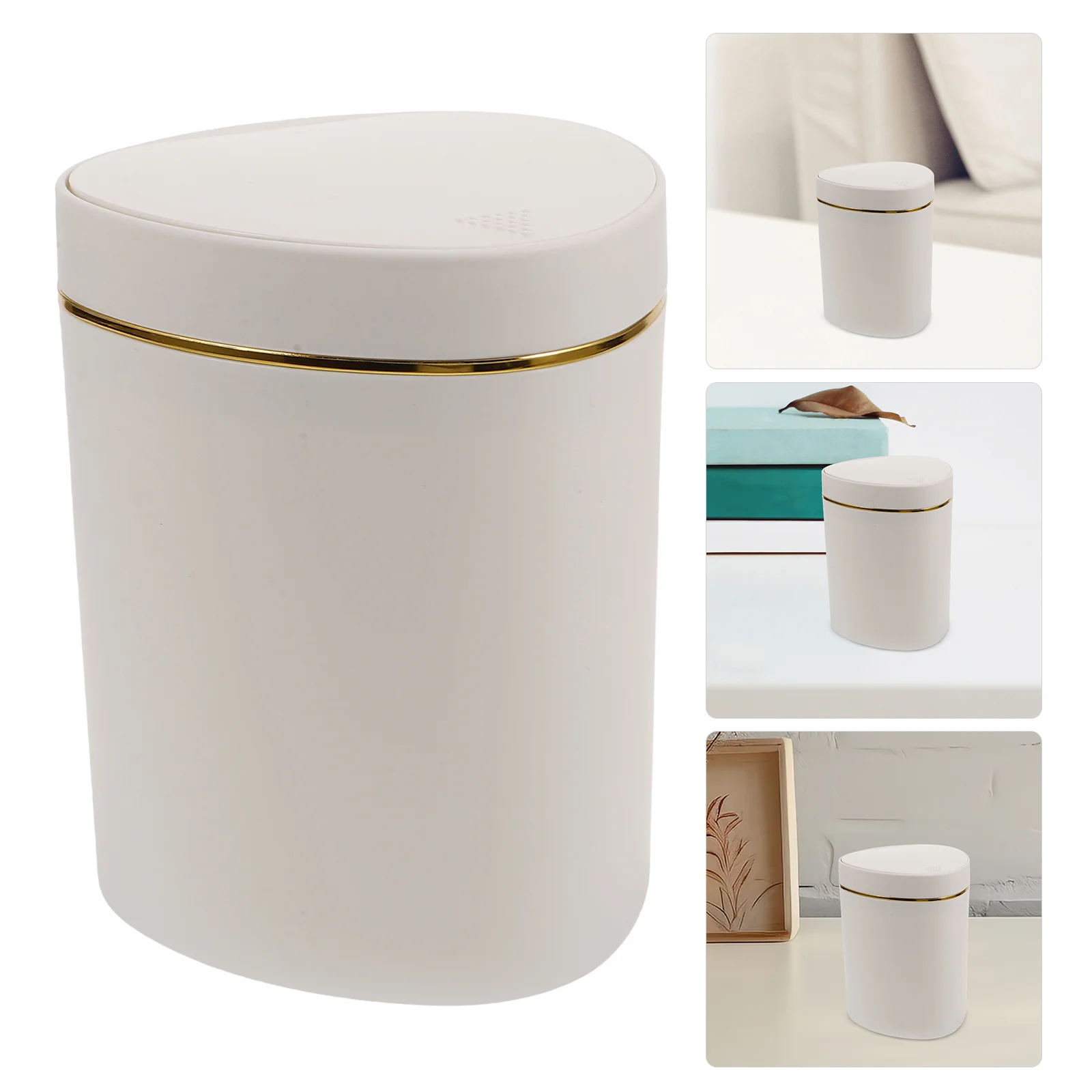 

Compact Mini Desktop Trash Can Press Type Plastic Bin for Bedroom Office Kitchen Countertop Waste Container White