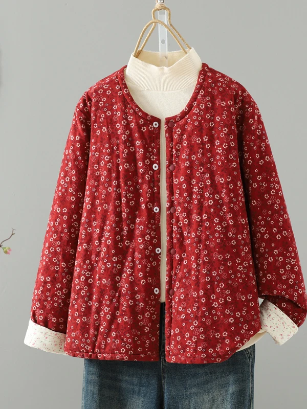 

Повседневное женское хлопковое пальто на осень-зиму с цветочным принтом, стеганое пальто, свободная удобная хлопковая верхняя одежда для женщин