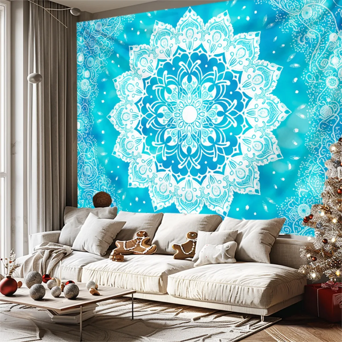 2D Plano, 1 Pieza Tapiz Bohemio Mandala para Colgar en la Pared - Verde Psicodélico Tejido, Adecuado para Dormitorio, Bodas y De