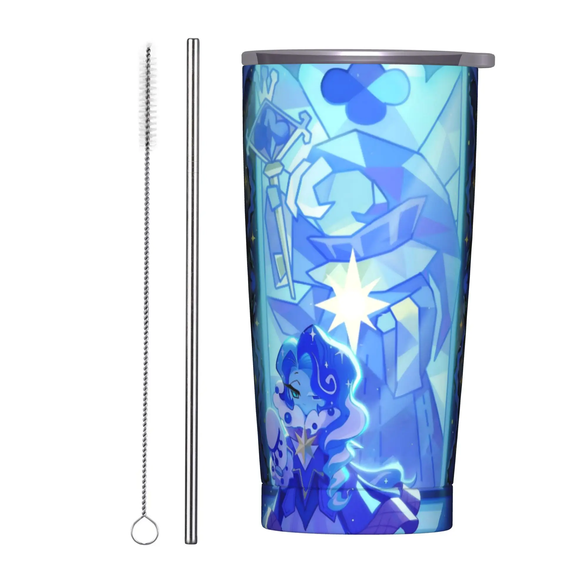 Shadow Milk Cookie Run Kingdom Art Cartoon Tumbler Vacuum Insulated Game Coffee Cups with Lid Straw Car Mugs Water Bottle, 20oz
