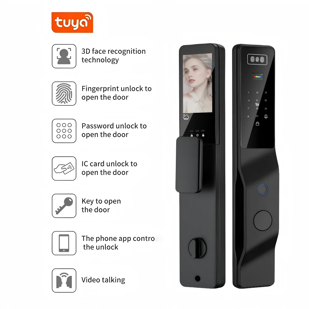 

Tuya Wi-Fi Palmprint 3d Распознавание лиц Умный дверной замок с цифровой камерой Электронный дверной замок с дистанционным управлением для деревянной двери