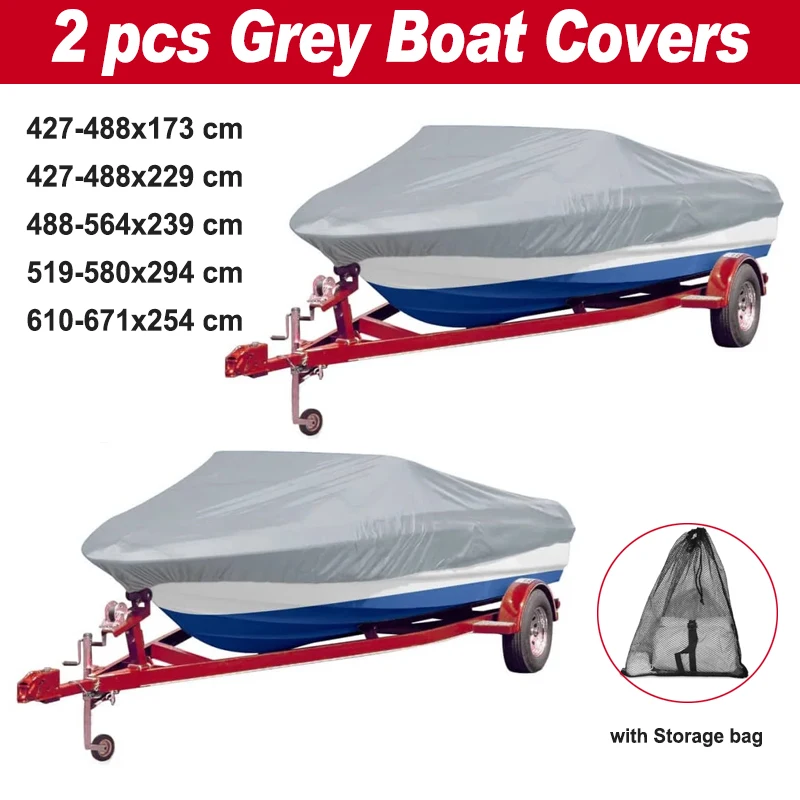 Boat Covers 2 pcs Grey Length 488-564 cm Width 239 cm Universal V-Hull Waterproof Anti-UV Fishing Outdoor Protection Boat Cover