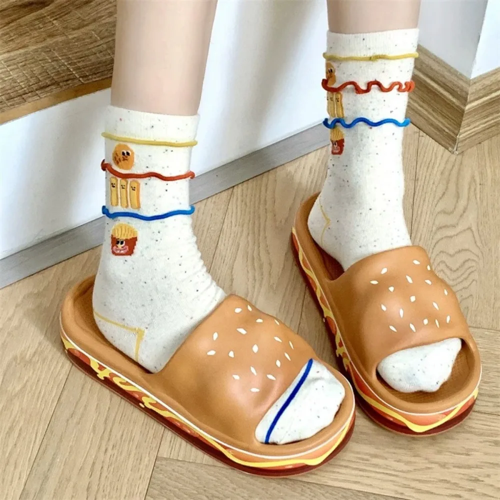 รองเท้าแตะรูปแฮมเบอร์เกอร์ ดีไซน์สร้างสรรค์ พื้นนุ่ม ตลก ผลิตจากวัสดุ EVA กันลื่น พื้นหนา รองเท้าแตะ 3 มิติ สำหรับใส่ในบ้าน