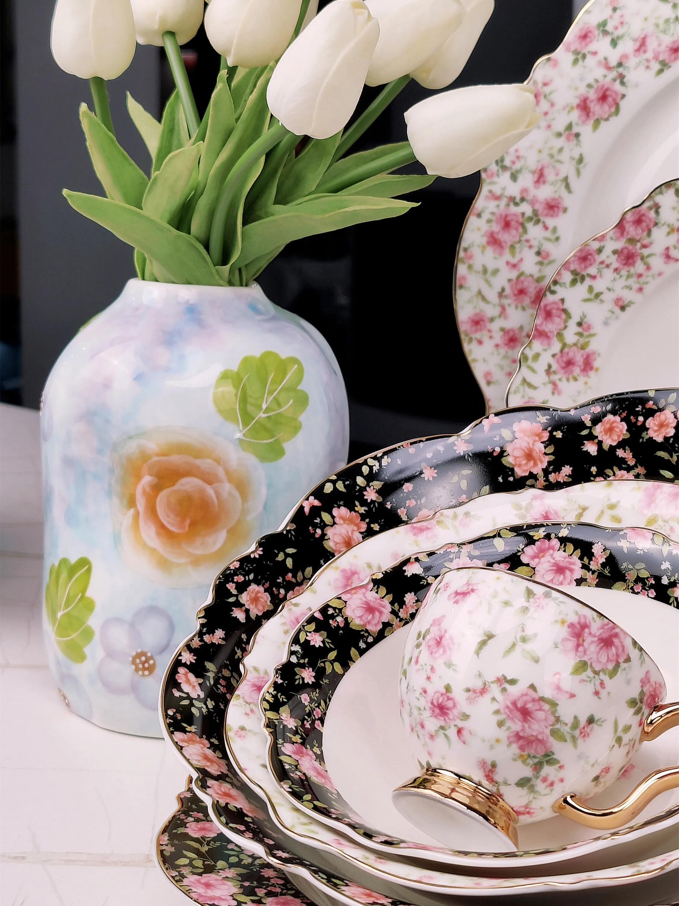 Wholesale Dinner Set New Bone China Dinnerware Set Garden Style Dinner Set