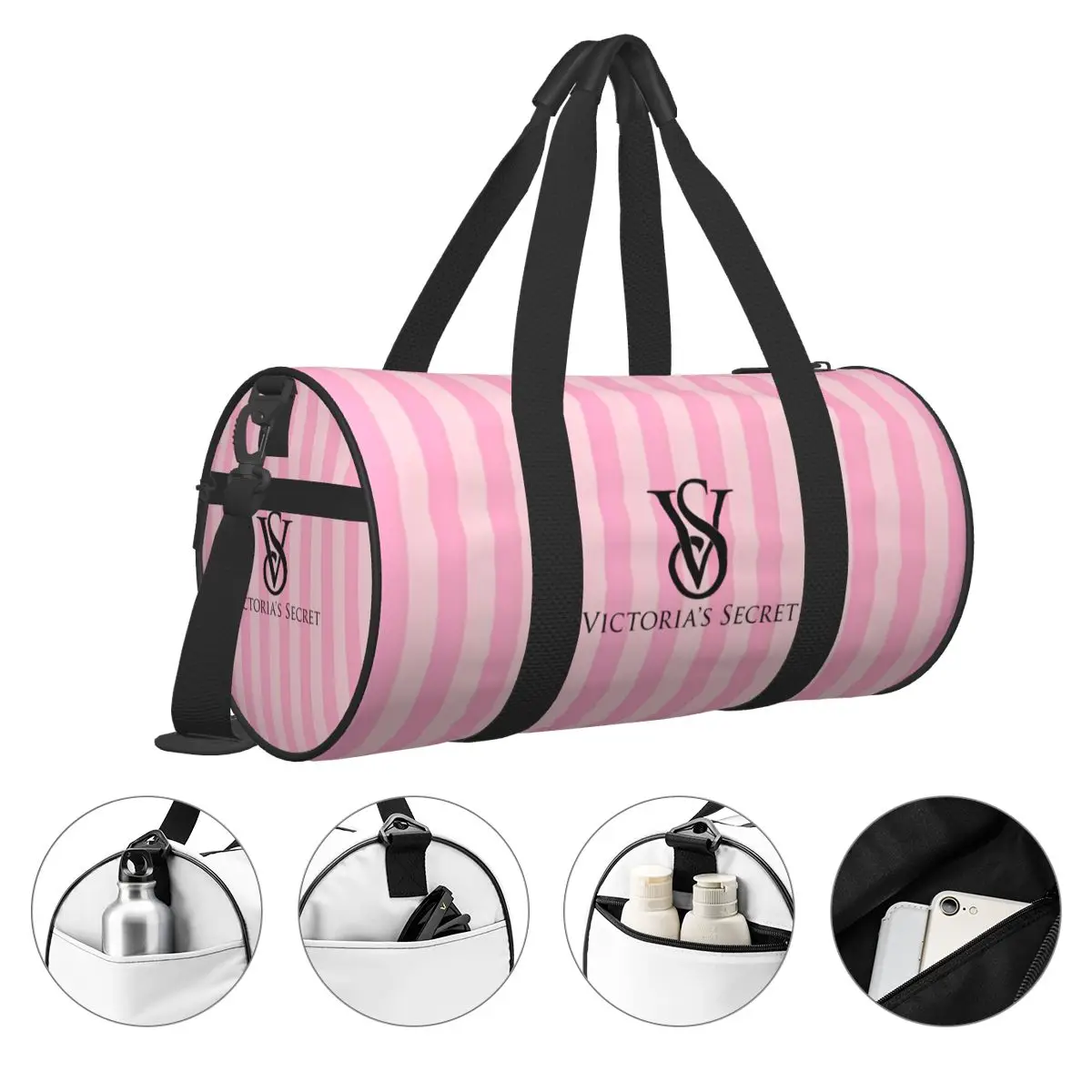 Pink-Like-V-ictoria-S-ecret Mujeres Hombres Bolsa de viaje redonda de gran capacidad Bolsa de equipaje de mano Capacidad Weekender Holdall