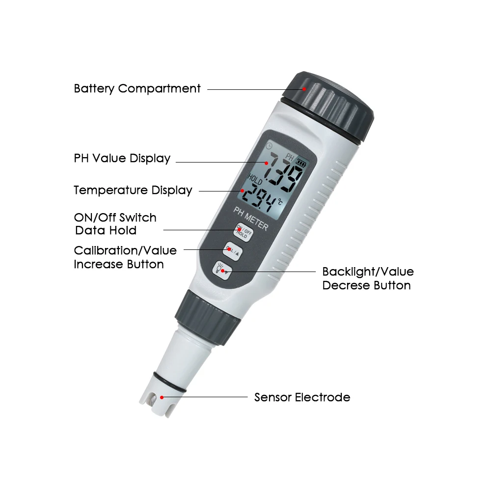 Digital PH Meter High Precision Temperature Water Quality Tester IP65 Waterproof Portable Digital Acidity Meter Test Pen