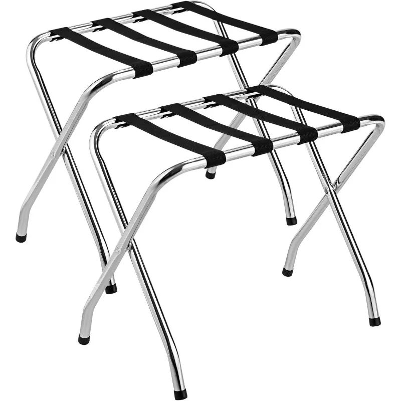 Chrome Luggage Rack for Guest Room,   Stand with Nylon Belts, for Home Bedroom Guest Room Hotel, Luggage Rack, Silver (2)